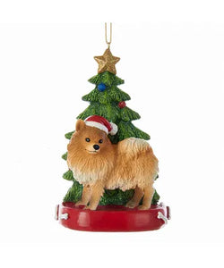 Pomeranian With Christmas Tree Ornament For Personalization