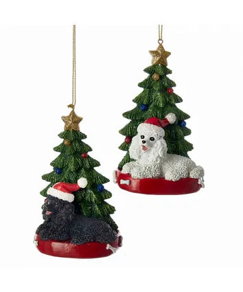 Poodle With Christmas Tree Ornaments For Personalization
