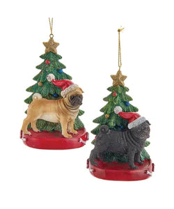Pug With Christmas Tree Ornament For Personalization