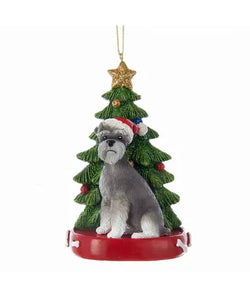 Schnauzer With Christmas Tree Ornament For Personalization