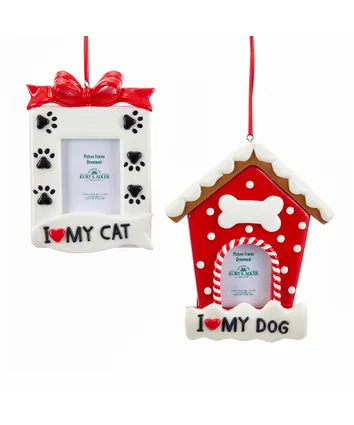 Red and White Dog and Cat Picture Frame Ornament