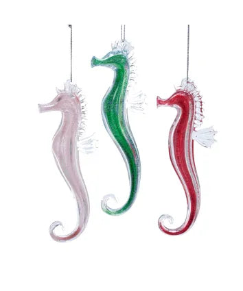 Glass Glitter Seahorse Ornament