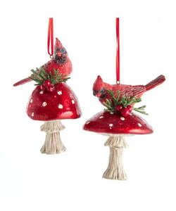 Cardinal On Mushroom Ornament