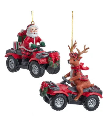 Lodge Santa & Reindeer on ATV Ornament