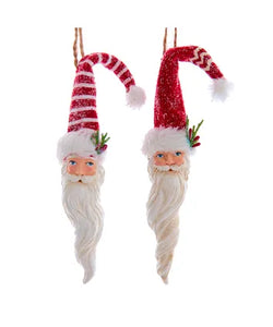 Long Santa Head With Red Knit Hat Ornament