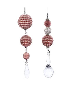 Pink Beaded With Clear Stones Dangle Ornament