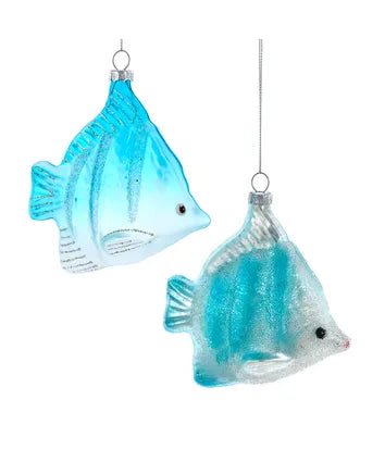 Glass Frosted Blue Fish Ornament
