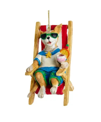 Dog In Beach Chair Ornament