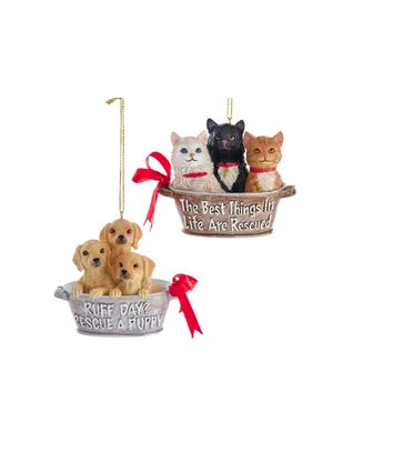 Rescue Pets In Metal Tub Ornament