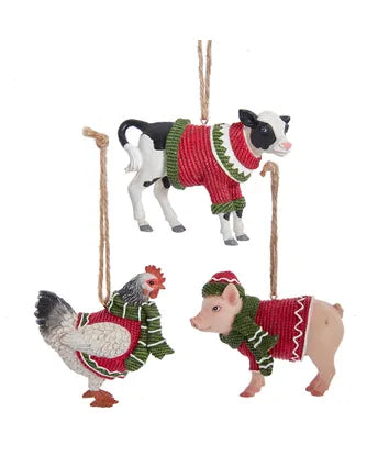 Farm Animals Wearing Sweaters Ornament