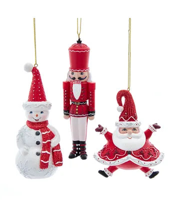 Red and White Snowman, Nutcracker and Santa Ornament