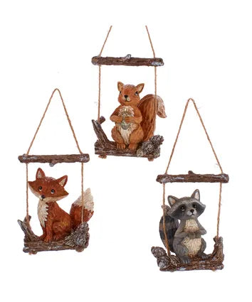 Rustic Glam Carved Animals On Log Swing Ornament