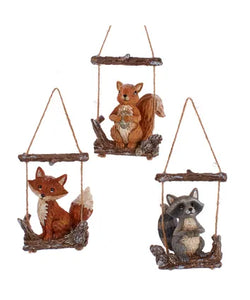 Rustic Glam Carved Animals On Log Swing Ornament