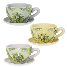 Cup & Saucer Planters - Embossed Leaf Pattern