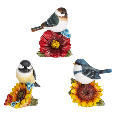 Bird Figurines on Fall Flowers