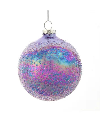 Glass Icy Lavender and Iridescent Blue Ball Ornament