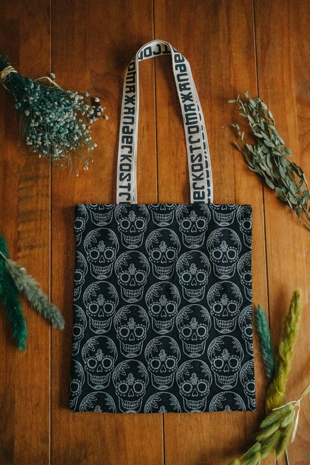 Skull Printed Cotton Shopper Tote Bag by Xander Kostroma