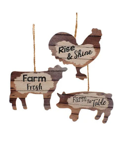 Wooden Plank Farm Animal Ornament