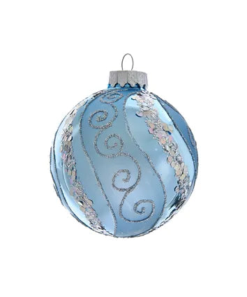 80MM Blue Glass Ball Ornament With Silver Glitter and Sequins