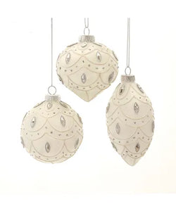 80MM Embellished White Glass Ornaments