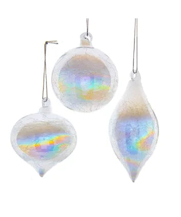 80MM Clear Iridescent Glass Ball, Onion and Tear Drop Ornament