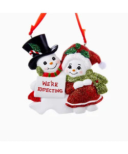 Snow Couple Family Of 2 "We're Expecting" Ornament For Personalization