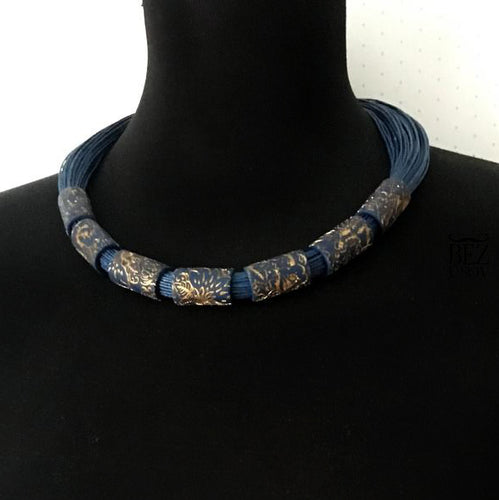 Dark Blue Floral Necklace