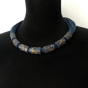 Dark Blue Floral Necklace