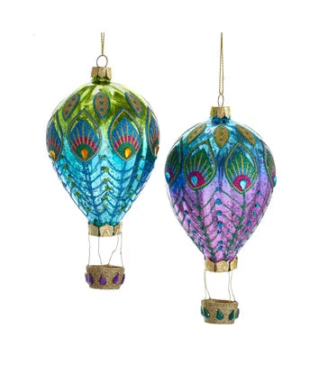Glass Peacock Hot Air Balloon Ornament