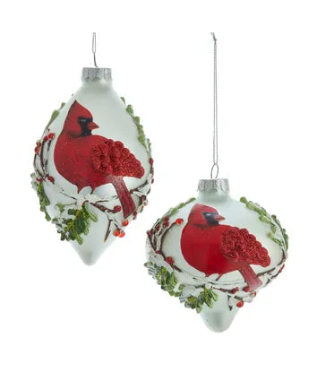 Cardinal Pattern Onion and Tear Drop Glass Ornament