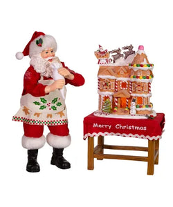 10.5" Battery-Operated Fabriché™ Santa With Gingerbread Houses, 2-Piece Set