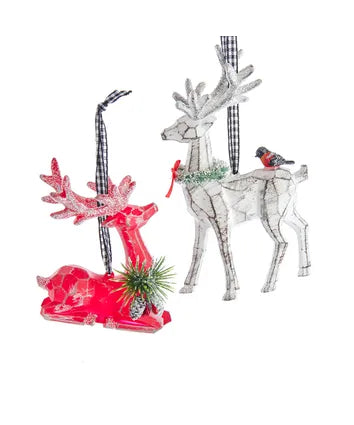 Distressed Red and White Deer Ornament