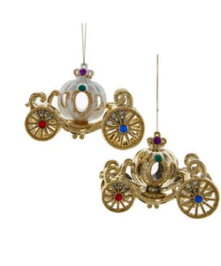 White and Gold Jeweled Carriage Ornament