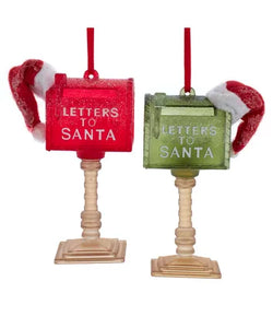 Red & Green Mailbox With Santa Hat Ornament