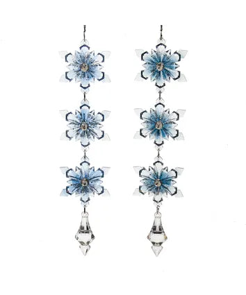 Blue Glittered Snowflake With Drop Ornament