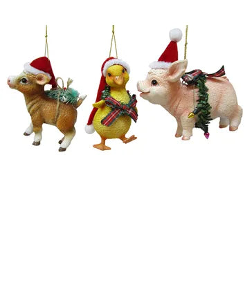 Farm Animals Wearing Santa Hats Ornament