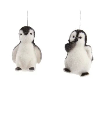 Flocked Penguin Ornament 3.5”