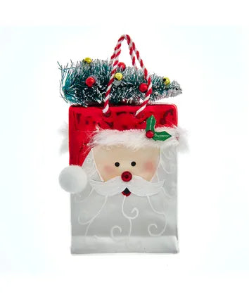 Santa Shopping Bag Glass Ornament