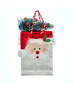 Santa Shopping Bag Glass Ornament