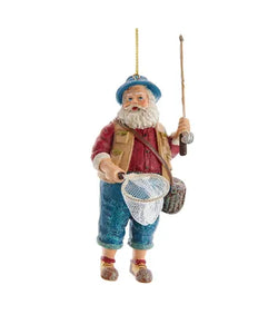 Fishing Santa With Rod and Net Ornament