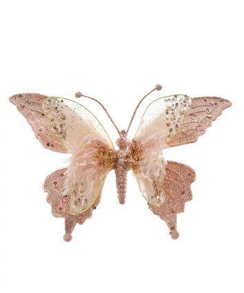 Pink Lace Butterfly With Clip Ornament