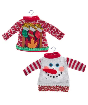 Snowman & Fireplace Ugly Sweater Ornament