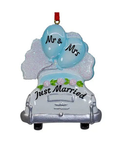 "Mr. and Mrs. Just Married" Wedding Car Ornament For Personalization